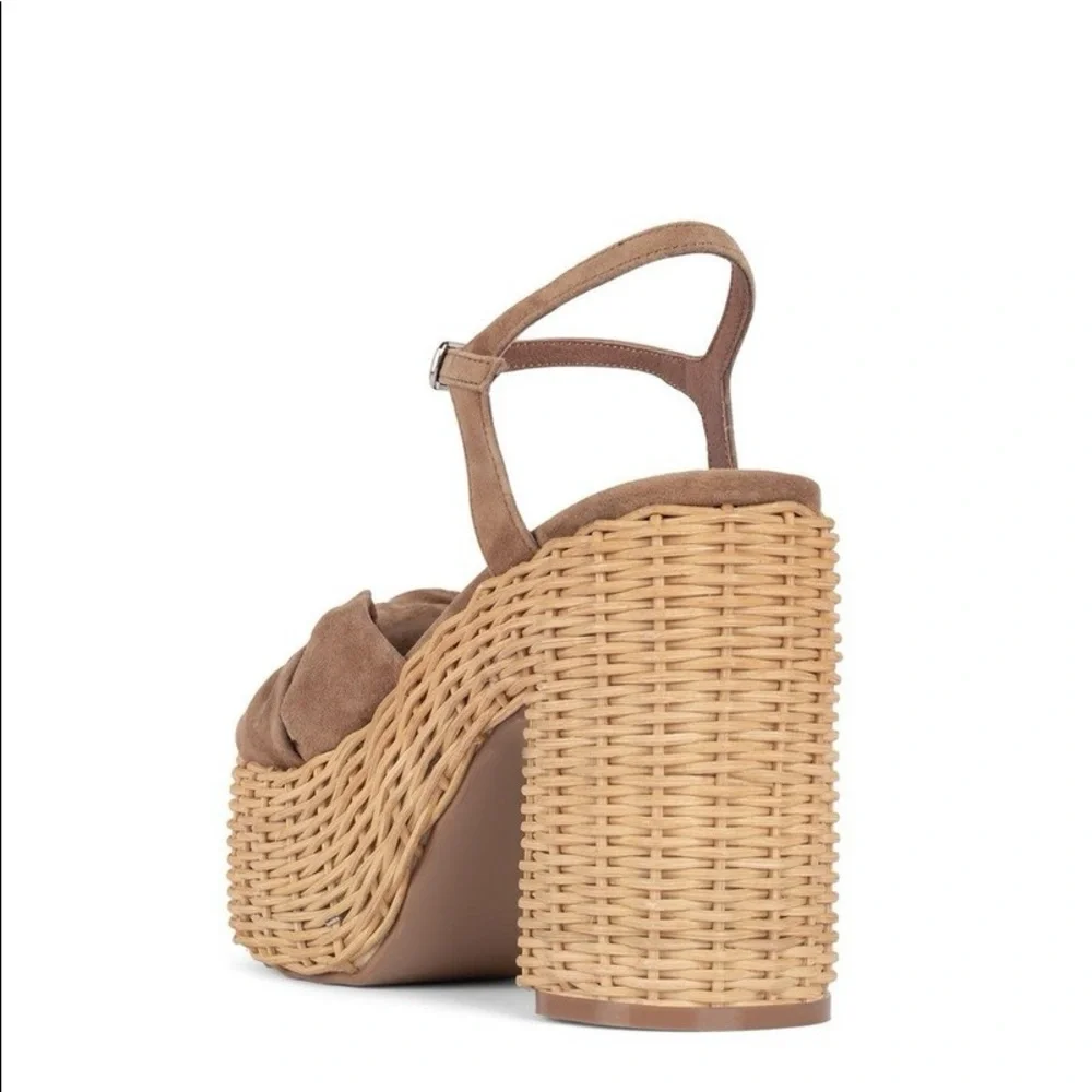 Jeffrey Campbell Tea Party tan Suede Open Toe Block Ankle Strap Platform Sandal - Picture 7 of 13
